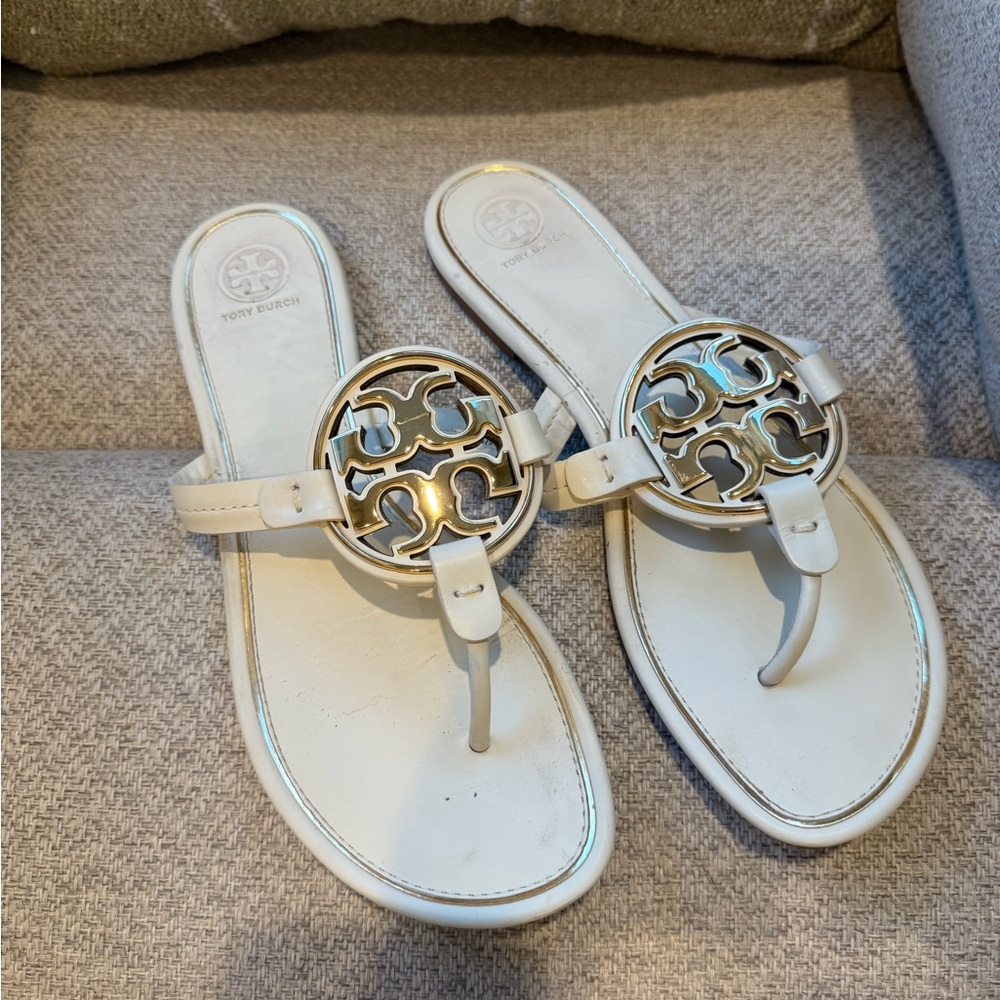 Tory Burch Cream Sandals with Gold Accents